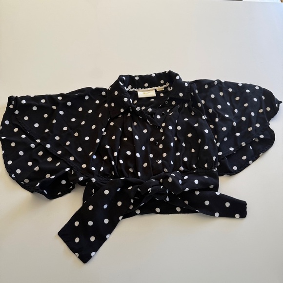Anthropologie-Maeve-Canna-Polka Dot-Crop Top-Black & White-Flowy Sleeves-Size 2 - Picture 9 of 15